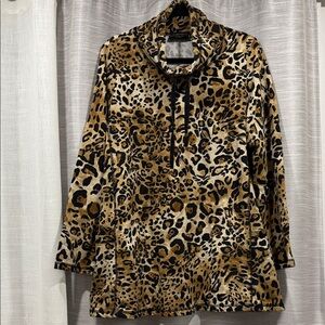 Susan Graver Weekend Leopard Print Cowl Neck Sweatshirt - Size Large